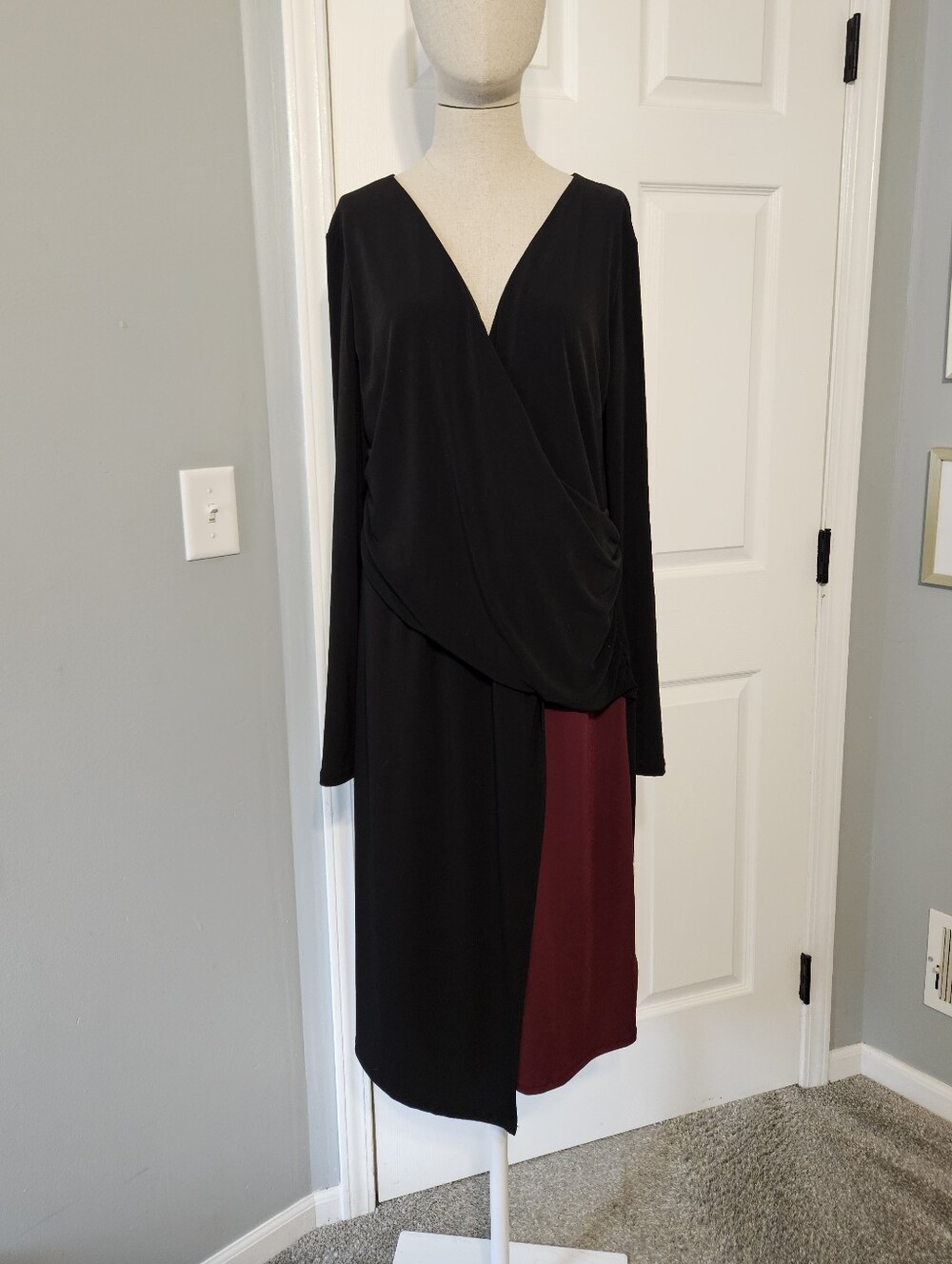 long tall sally Black and Burgundy Long Sleeve Wrap Dress